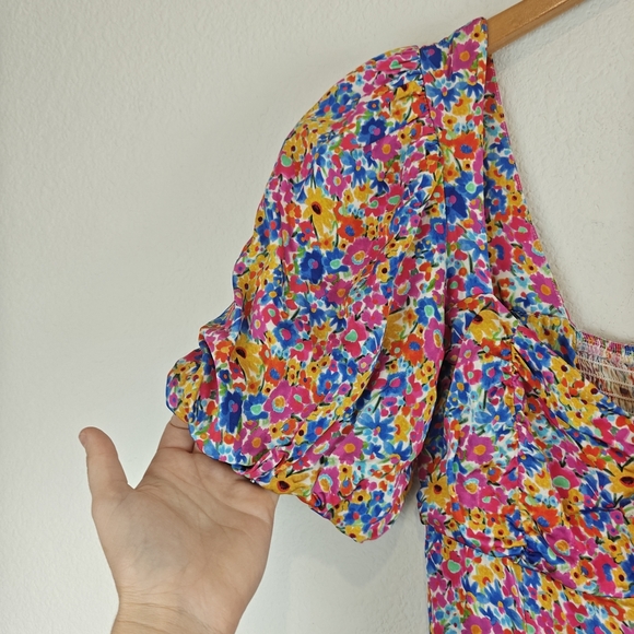 For Love & Lemons Sasha Mini Dress Blue Dizzy Floral Puff Sleeves Size Small - Picture 9 of 16